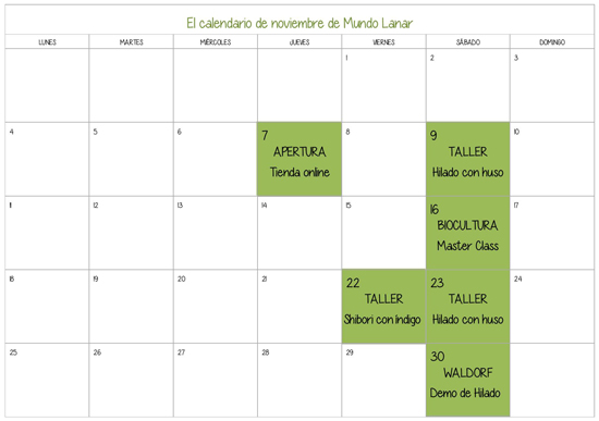 Calendario de actividades de Mundo Lanar para el mes de noviembre 2013